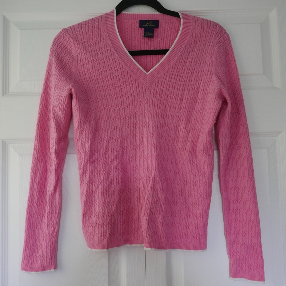 Brooks Brothers Pink V-Neck Cable Knit Sweater